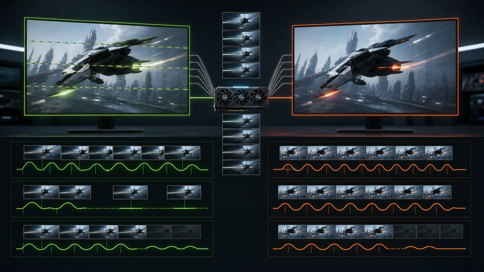 Two variable refresh gaming monitor pipelines compared