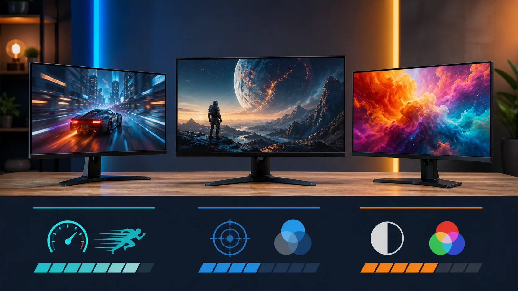 Three value gaming monitors compared for speed resolution and color